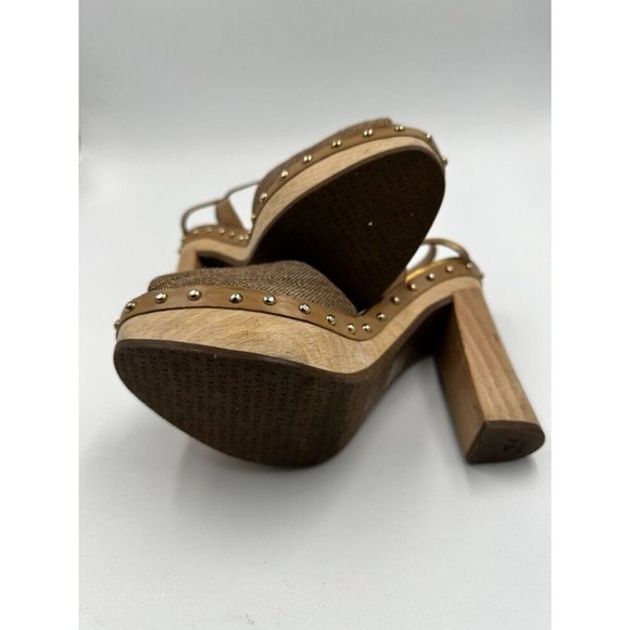 Pura Lopez Size 36 Studded Heeled Sandals Pumps Platform Wooden Chunky Heel Shoe - Picture 7 of 8
